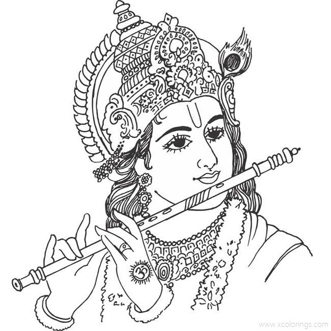 Free Sri Krishna Coloring Pages for Adults printable