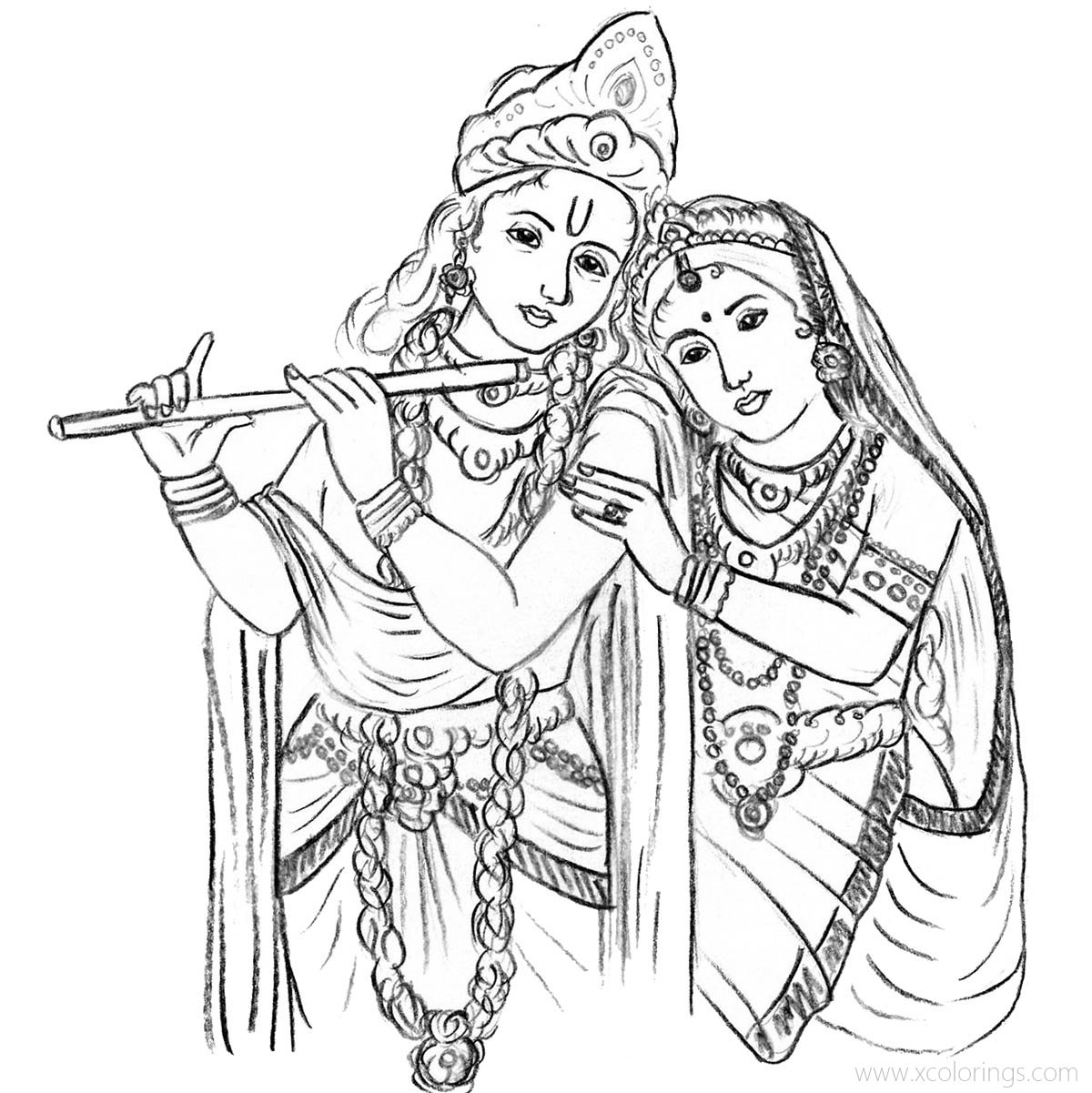 Free Sri Krishna and Radhe Coloring Pages printable