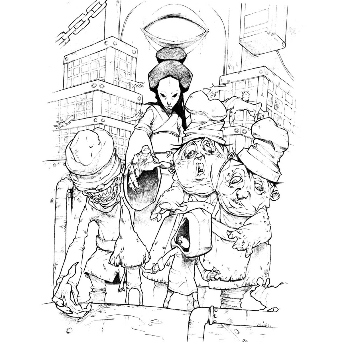 Free Teacher from Little Nightmares Coloring Pages with Twins Chefs printable