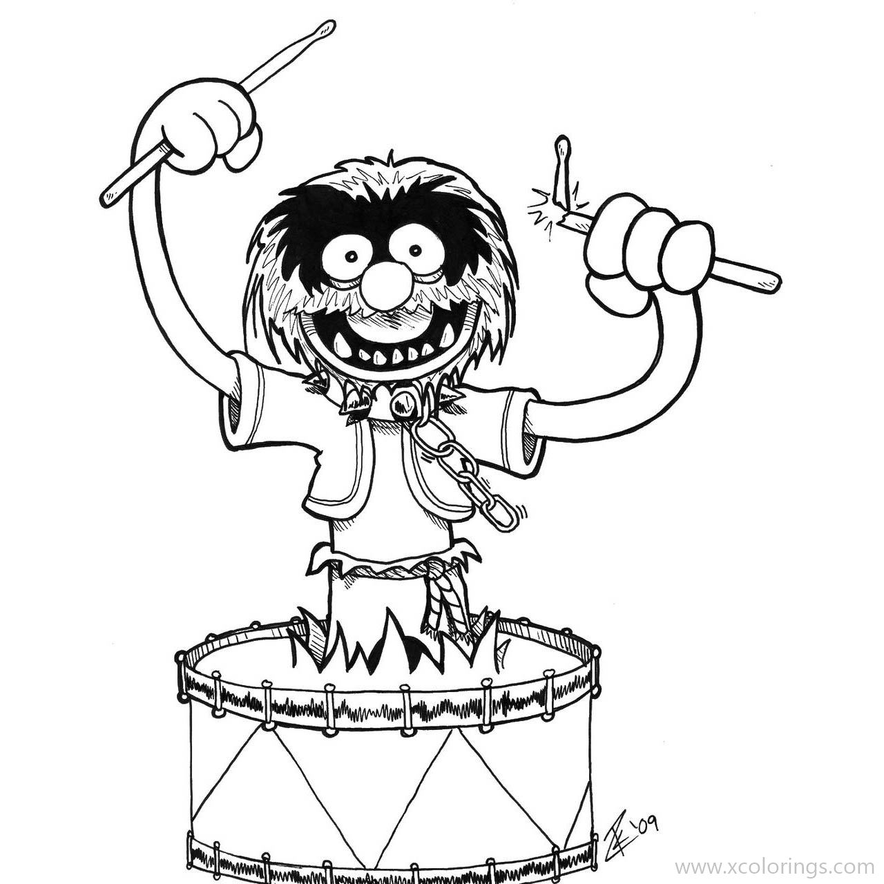 Free The Muppets Coloring Pages Animal is Playing Drum printable