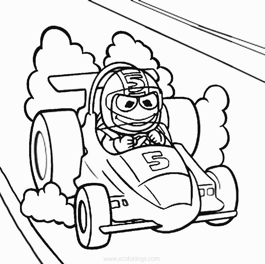 Free The Muppets Coloring Pages Kermit is Driving a Racing Car printable