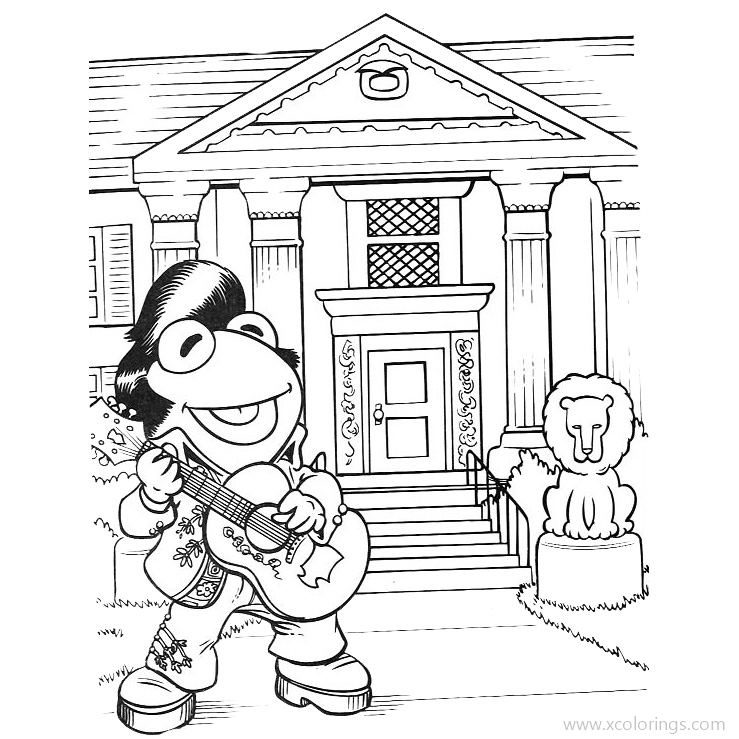 Free The Muppet Coloring Pages Kermit is Playing Guitar printable