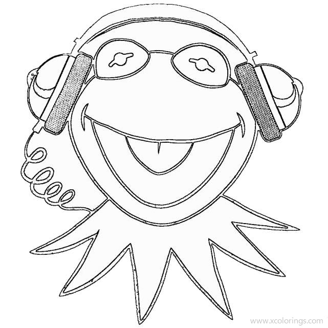 Free The Muppets Coloring Pages Kermit the Frog Listening to Music with Headphone printable