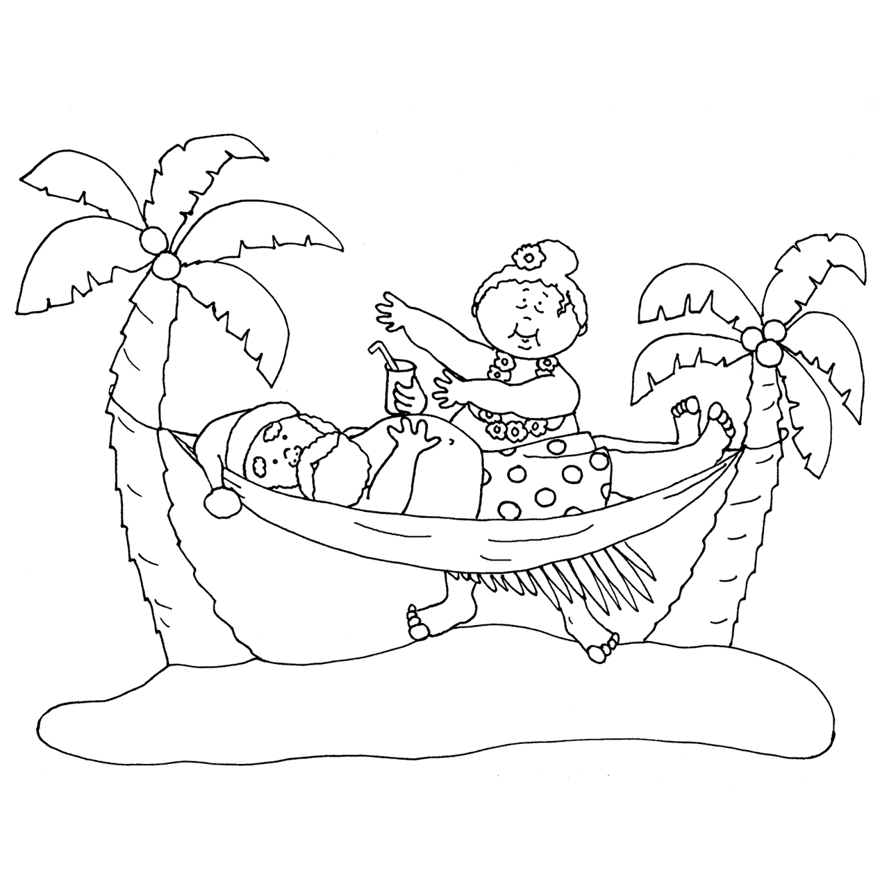 Christmas In July Coloring Pages Santa in Hammock