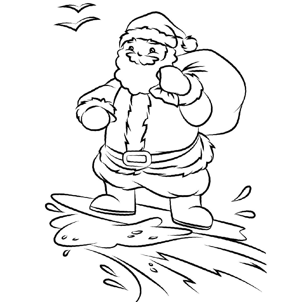 Christmas In July Coloring Pages Santa is Surfing