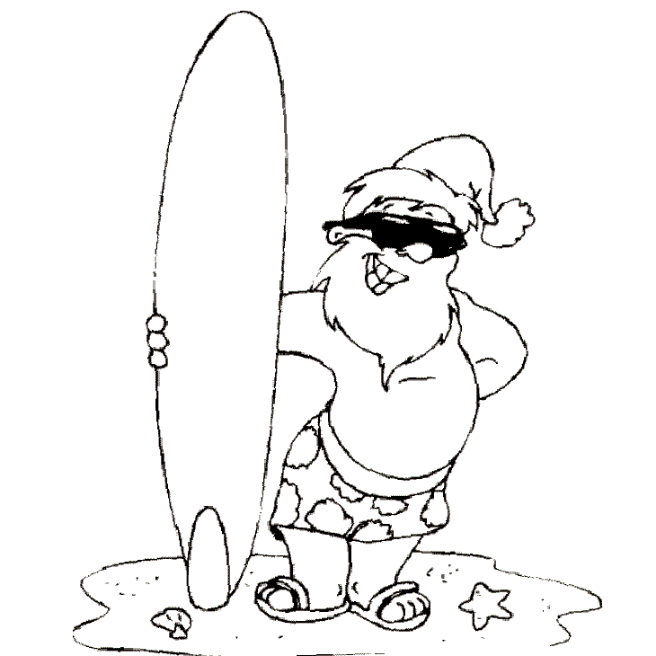 Christmas In July Coloring Pages Santa with A Surfboard