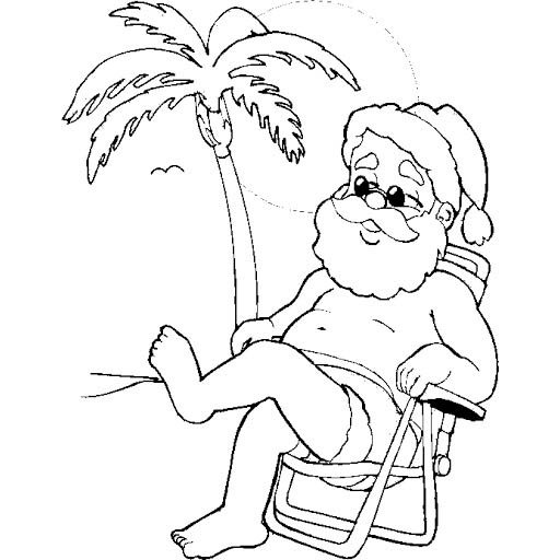 Christmas In July Coloring Pages Santa with Coconut Tree