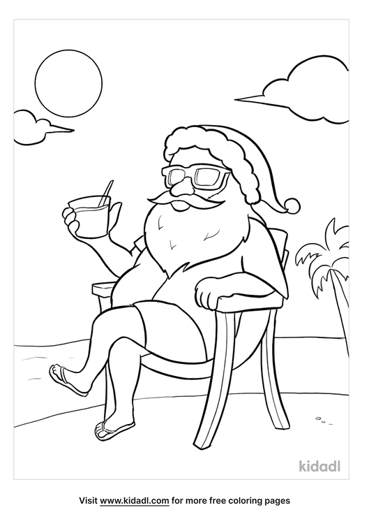Christmas In July Coloring Pages Santa with Sunglasses