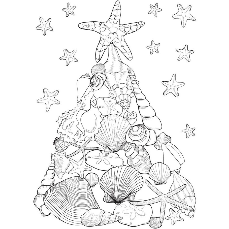 Christmas In July Coloring Pages Seashells Christmas Tree