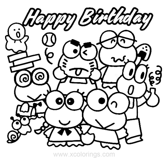 Free Keroppi Coloring Pages Happy Birthday printable