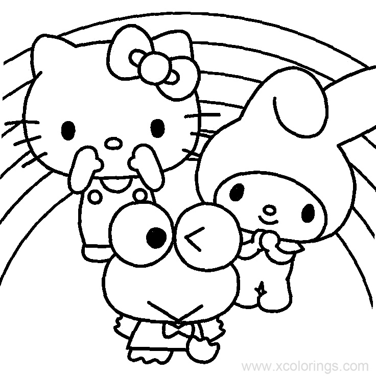 Free Keroppi Coloring Pages with Hello Kitty and My Melody printable