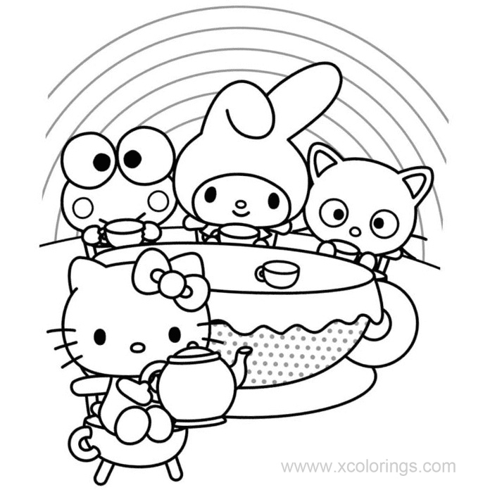 Free Keroppi Coloring Pages with Hello Kitty printable