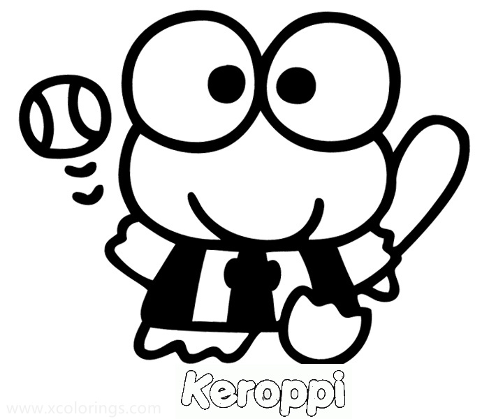 Free Keroppi Playing Baseball Coloring Pages printable