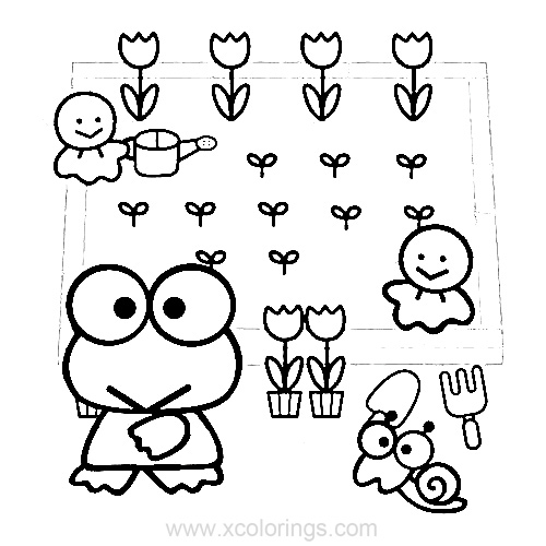 Free Keroppi and Flowers Coloring Pages printable
