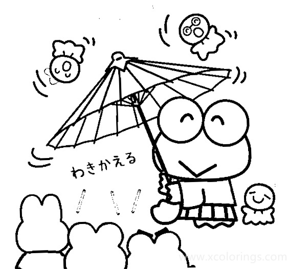 Free Keroppi with Umbrella Coloring Pages printable