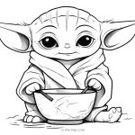 Grogu with a bowl coloring pages