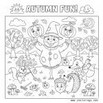 2025 New Autumn Coloring Pages with Scarecrow Squirrel and Hedgehog